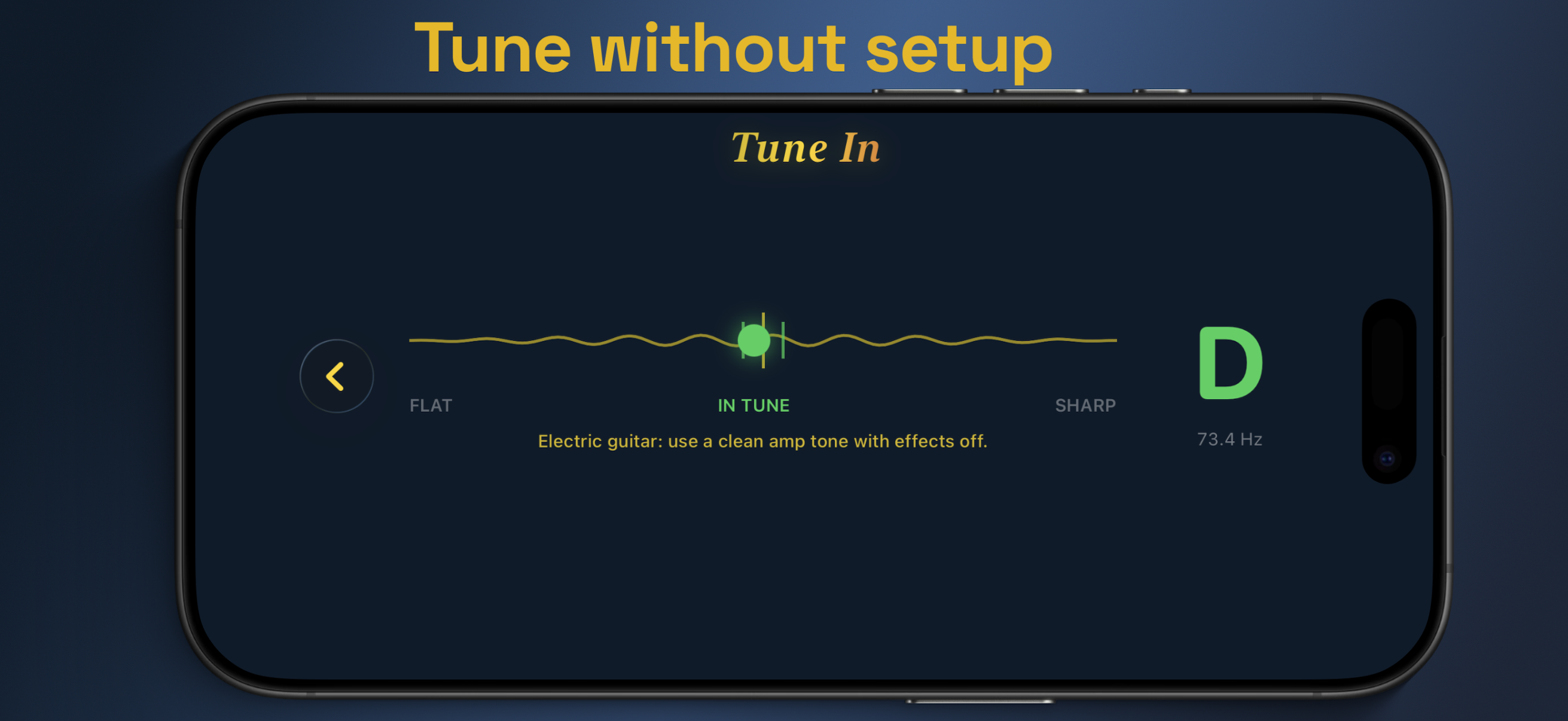 Automatic chromatic tuner showing D in tune